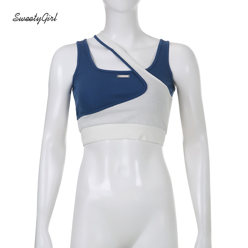 Áo Tank Top Ôm Dáng Không Đối Xứng Màu Tương Phản Thời Trang 2022 Cho Nữ
