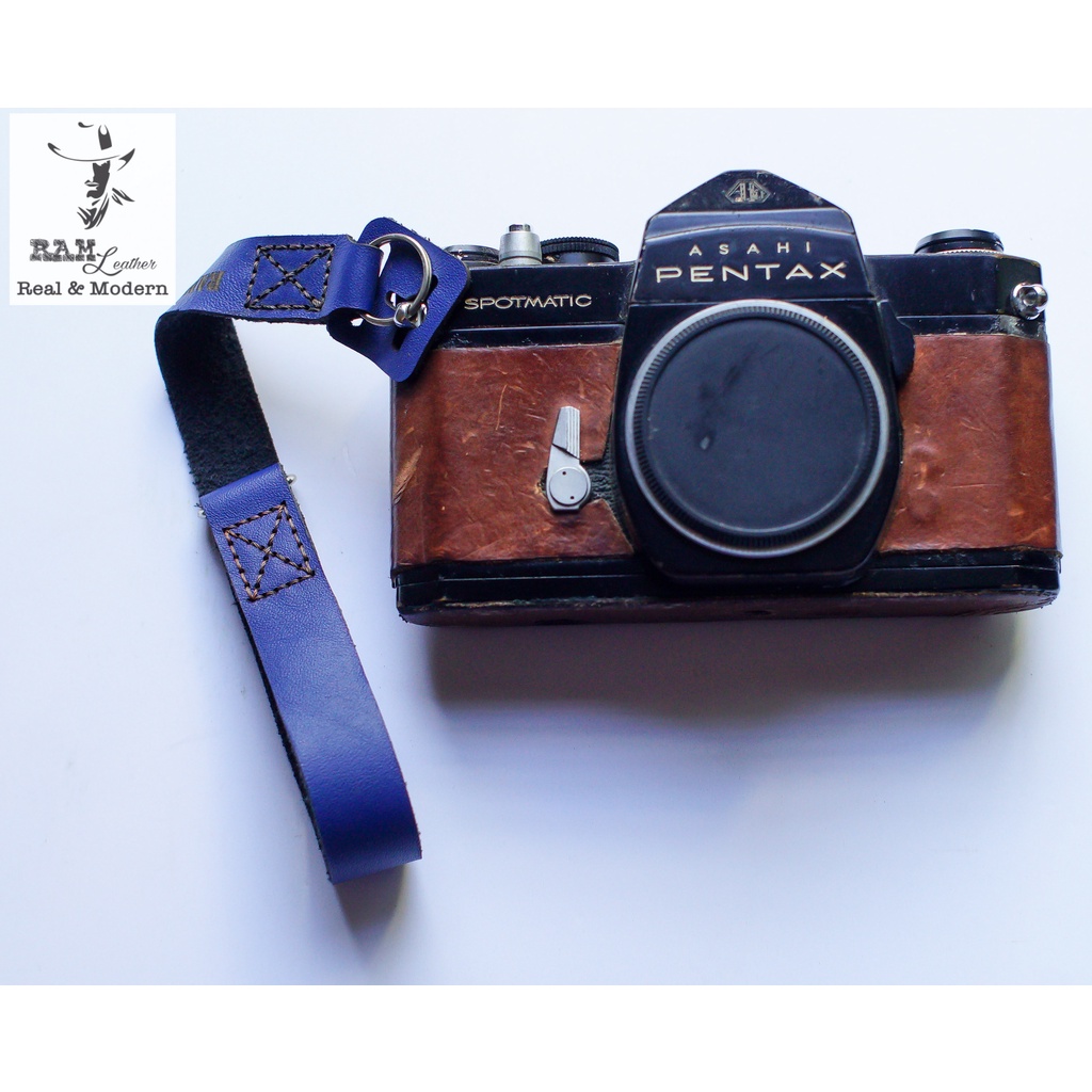 Dây máy ảnh vintage RAM Leather da bò thật handstrap xanh navy