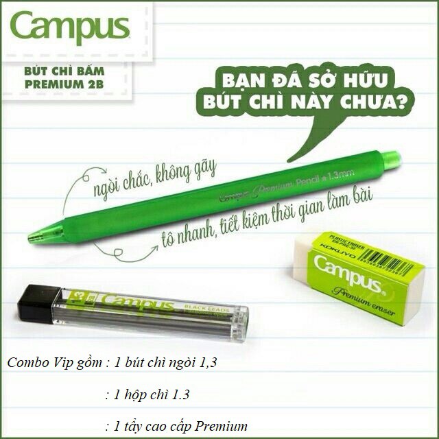 Bút chì trắc nghiệm, bút chì Campus, bút chì bấm, bút chì ngòi 0.9 và 1.3 - Soleil Shop