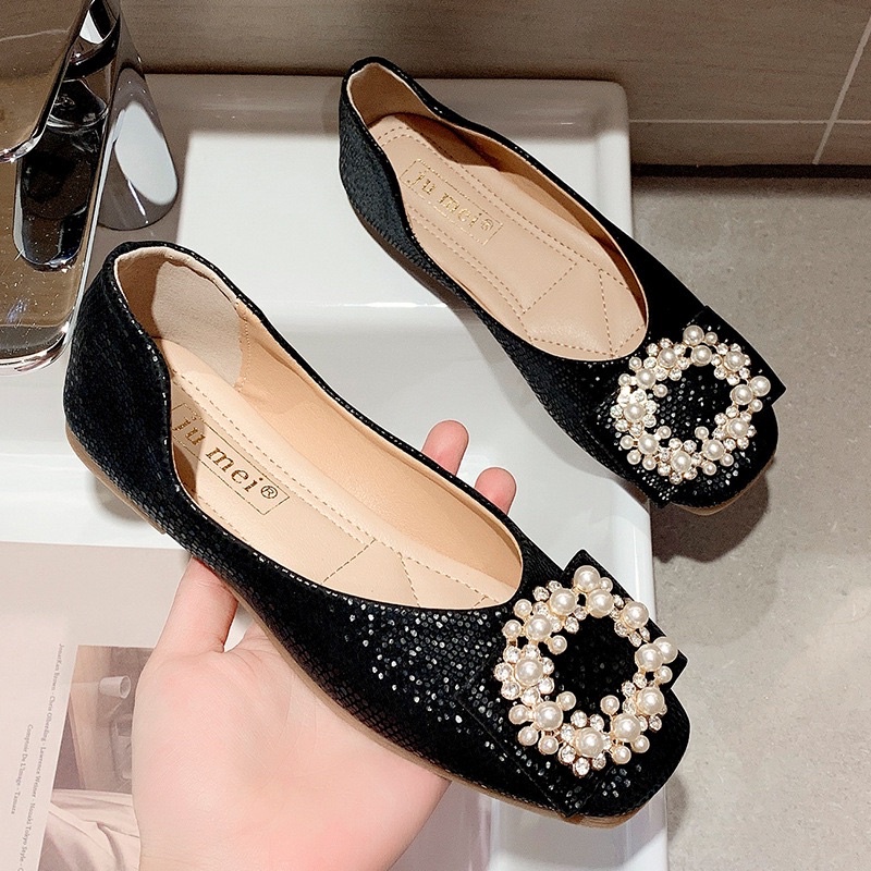 SALE— Giày búp bê đế dẻo mũi tròn giả da rắn khoá đá BIG SIZE 40-43