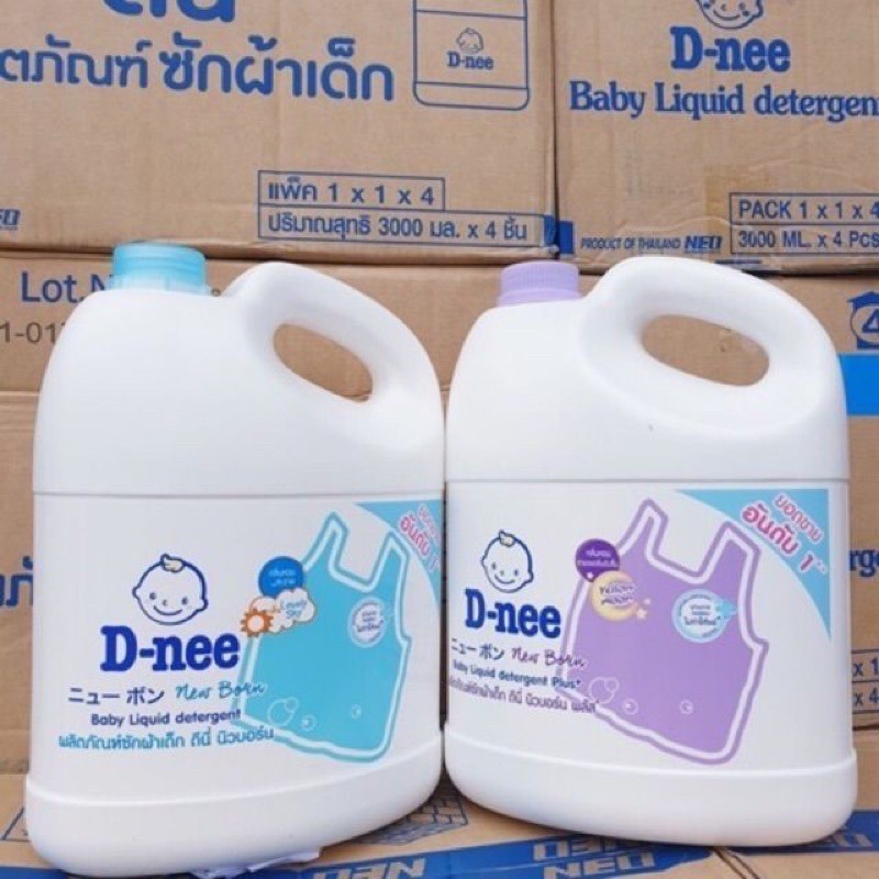 2 can nước giặt dnee thái lan xanh + tím chính hãng có tem Đai thinh