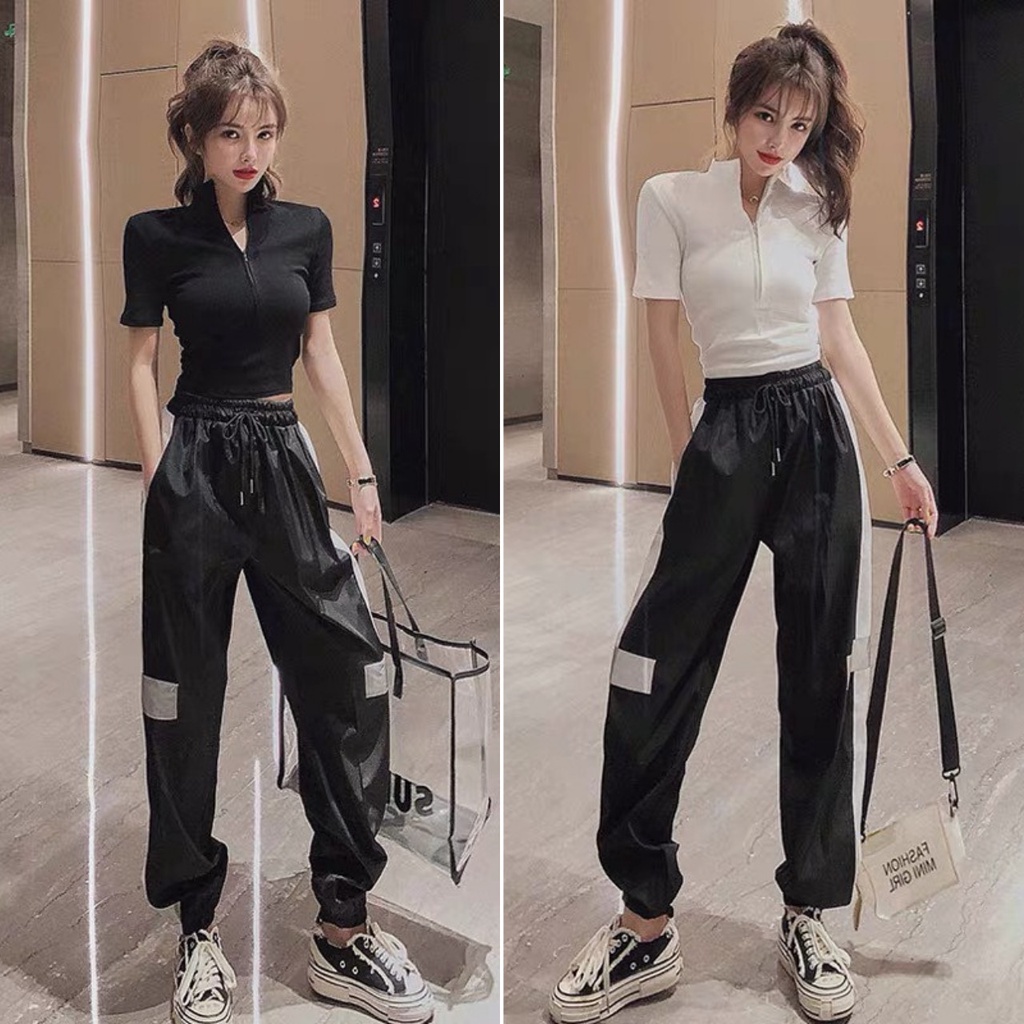 Áo Thun Ngắn Tay Phối Kéo Khoá Dễ Mix Đồ