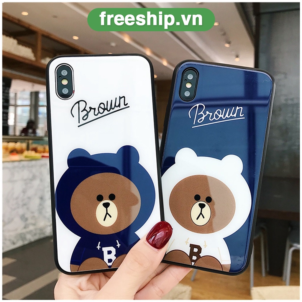 Ốp lưng iphone kính gấu Brown 5/5s/6/6s/6plus/6s plus/7/8/7plus/8plus/x/xs/xs max/11/11pro max