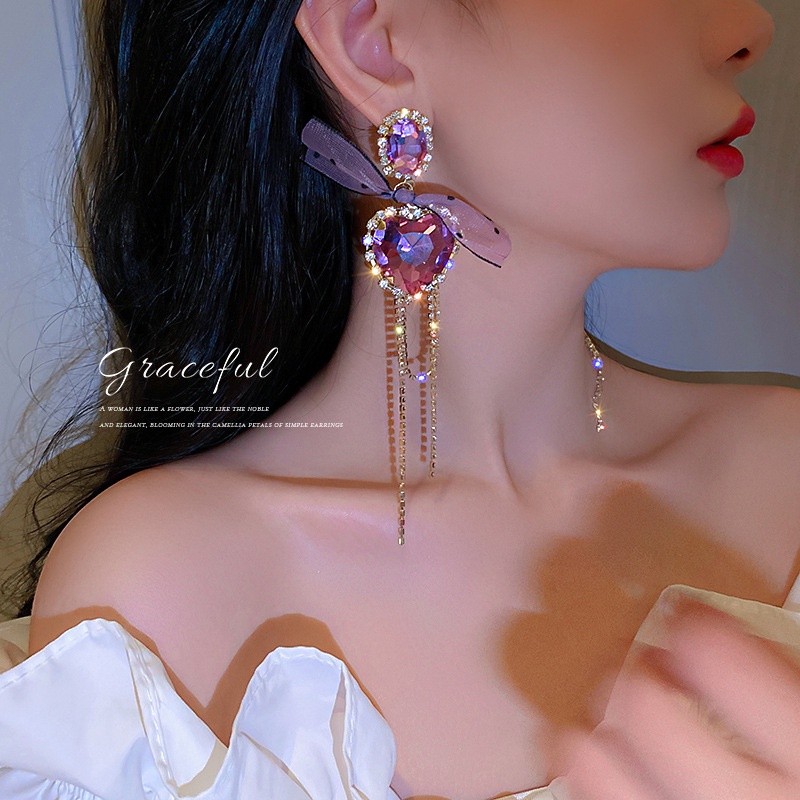 Bông Tai Mạ Bạc 925 Đính Đá Phối Tua Rua Phong Cách Âu Mỹ Thời Trang Cho Nữ