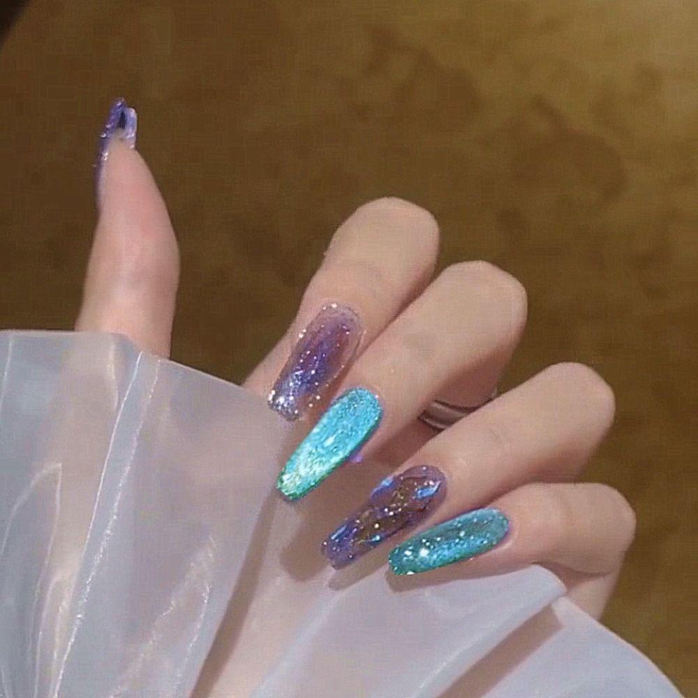 Bộ 24 Móng Tay Giả Dạng Nhấn Che Phủ Toàn Diện Họa Tiết Hoa Dành Cho Múa Ba Lê