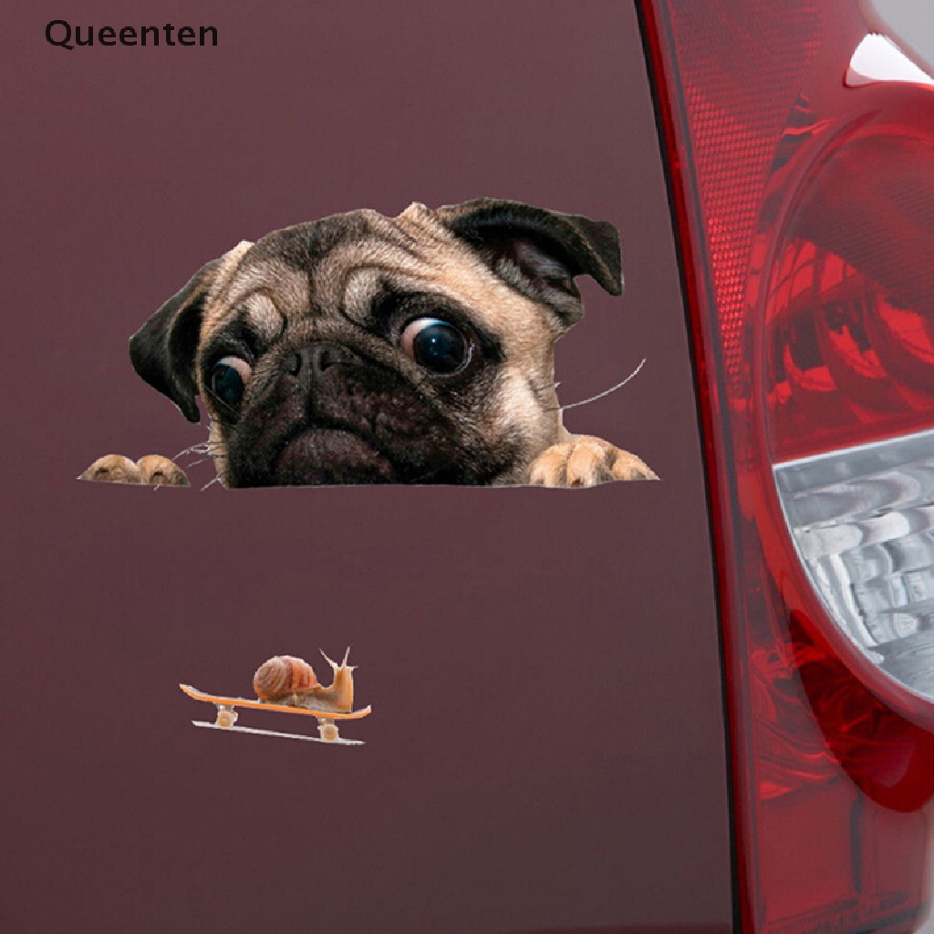 Queenten Funny 3D Pug Dogs Watch Snail Car Window Decal Cute Pet Puppy Laptop Sticker QT