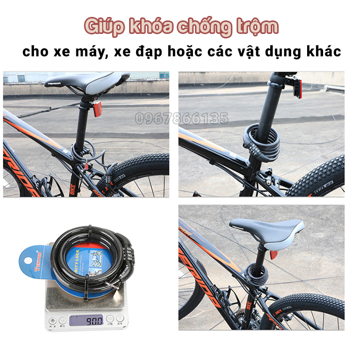 Khóa dây xe đạp chống trộm mật mã 4 số