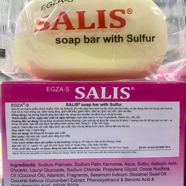 Xà phòng y khoa Salis soap bar with Sulfur, giảm tiết dầu,