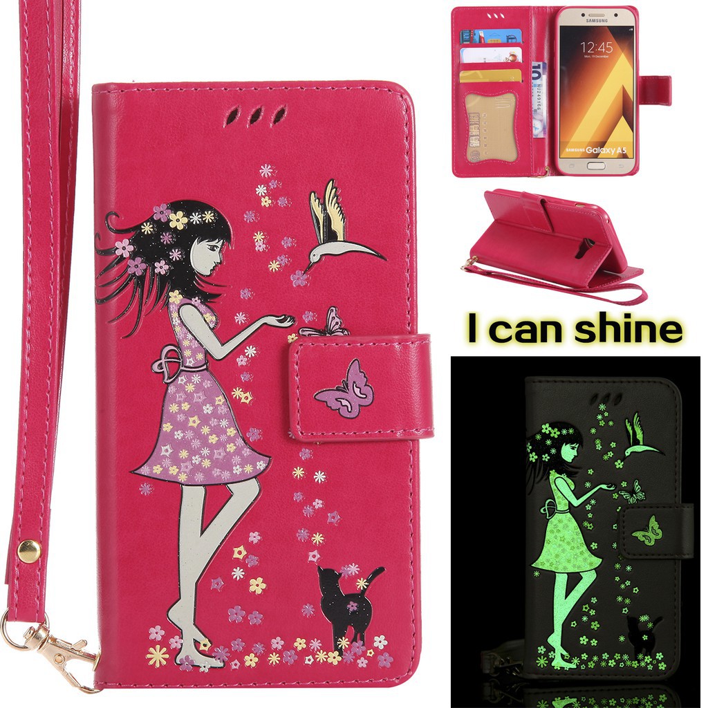 Bao da dạ quang họa tiết cô gái và mèo cho Samsung Galaxy J7 Prime | BigBuy360 - bigbuy360.vn