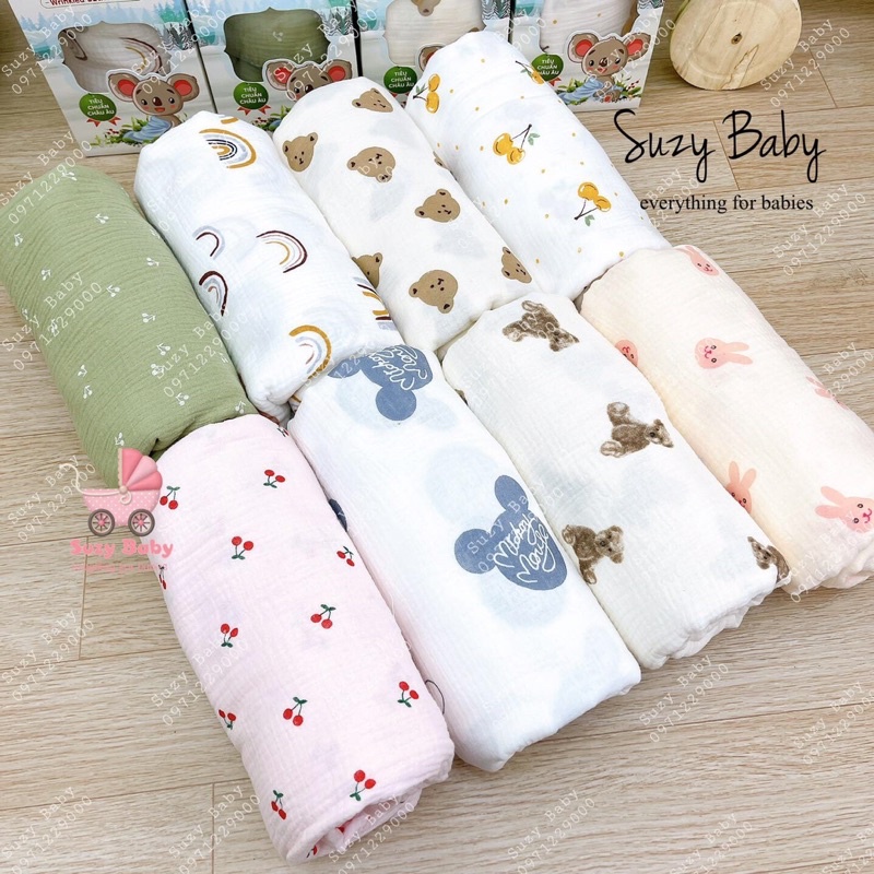 Khăn tắm, chăn xô nhăn MIPBI hoạ tiết - 100% COTTON