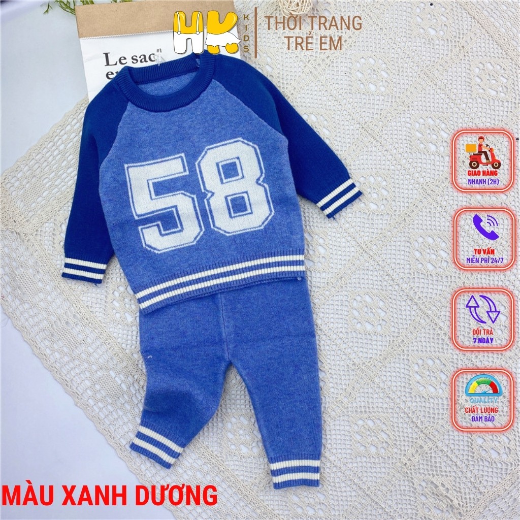 Bộ len số thể thao cho bé trai từ 0-3 tuổi, chất len 2 lớp cao cấp mềm mịn - HK KIDS (mã 8215)