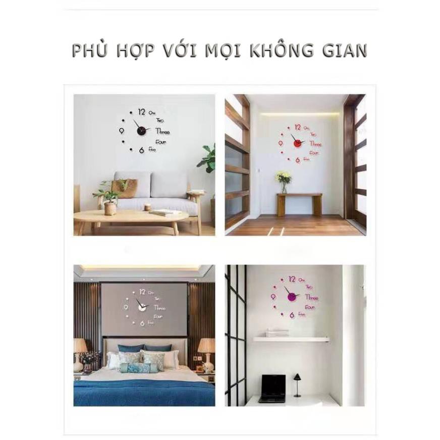 Full Bộ Đồng Hồ Dán Tường Treo Tường Thiết Kế 3D Sang Trọng