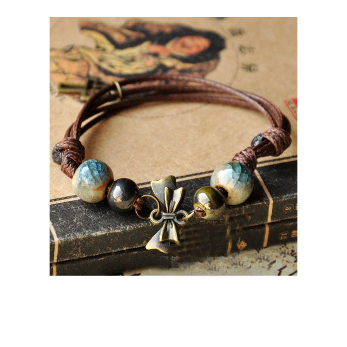 Vòng tay gốm thời trang dây da mềm VGOM28