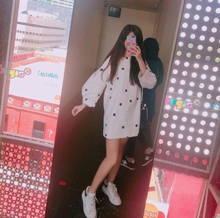 Váy chấm bi dáng thụng Hàn Quốc