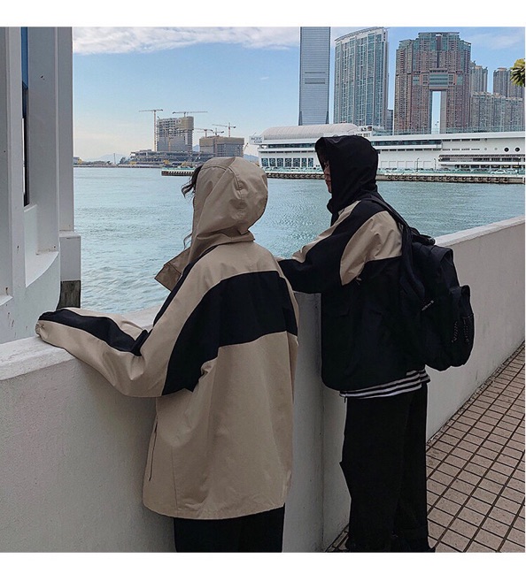 Áo khoác kaki nam nữ túi hộp phối màu kem đen- ảnh thật | BigBuy360 - bigbuy360.vn