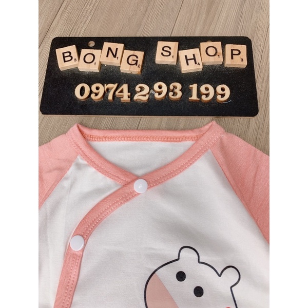 Bộ quần áo dài tay sơ sinh cúc cài lệch thun lạnh kwoo quần đáp đũng bé trai bé gái