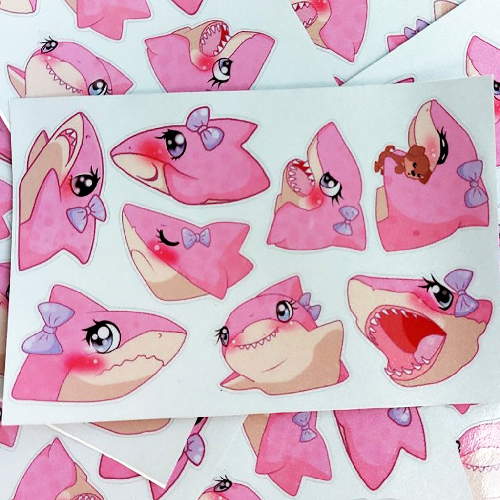 Bộ 8 sticker Shark siêu dễ thương. Miếng dán được cắt sẳn có màng bảo vệ chống nước chống trầy.