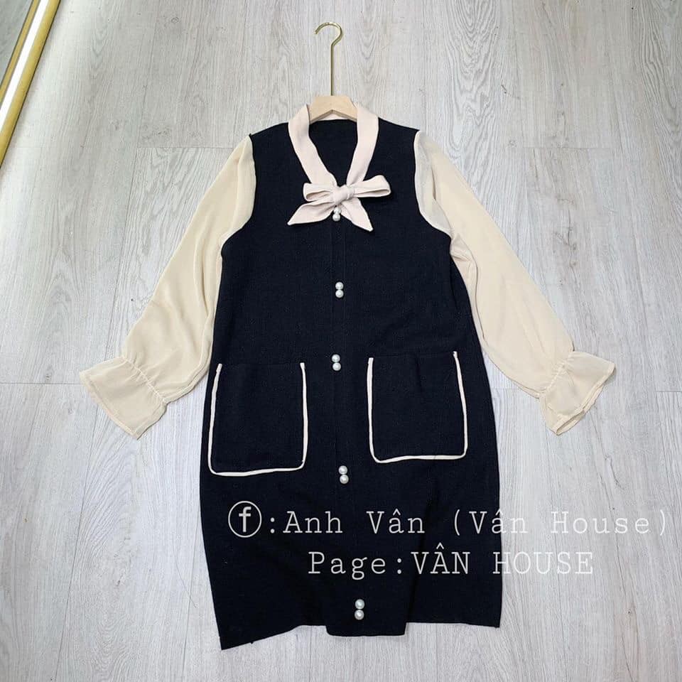 váy giả yếm cổ nơ phối tay