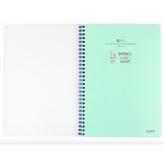 Tập Vở caro lò xo Klong size B5 80 trang MS 574 , sổ caro Klong 80 trang lò xo kép bìa nhựa trong PP màu Pastel cute