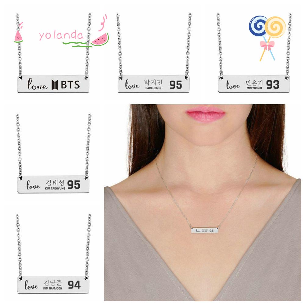 ☆YOLA☆ Fashion Nameplate Pendants Jewellery Clavicle Chain BTS ARMY Necklace Gift KPOP Bangtan Boys Rectangle Charms English Lettering