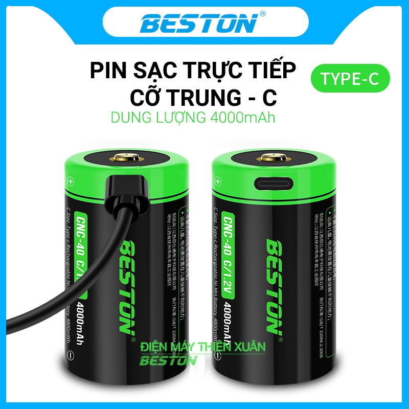 Pin sạc trực tiếp cỡ C Beston 1.2V, 4000mAh USB cổng sạc type C, pin Sạc LR14 sử dụng cho các thiết bị điện tử