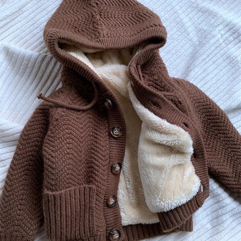 Áo khoác len lót lông 2 màu dày đẹp cho bé Phong Cách Thời Trang Thu Đông Mới 2022