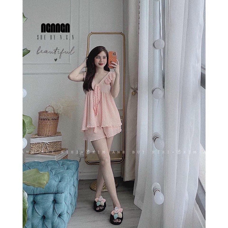 Set bộ xốp cổ v nơ ngực cánh tiên