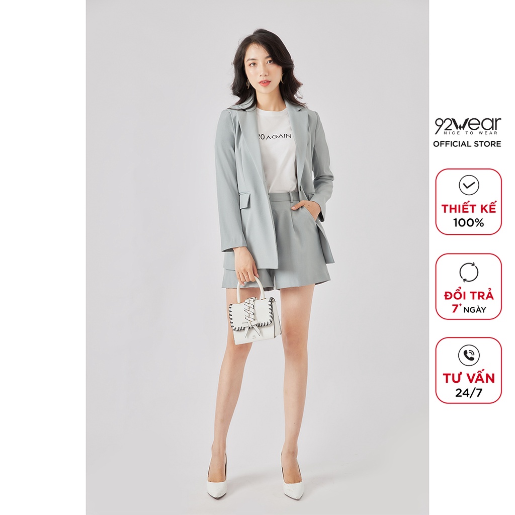 Áo vest nữ 92WEAR chất tuýt si màu Vàng Đen Hồng Ghi blazer công sở dài tay hàn quốc trơn VBA1218 | BigBuy360 - bigbuy360.vn