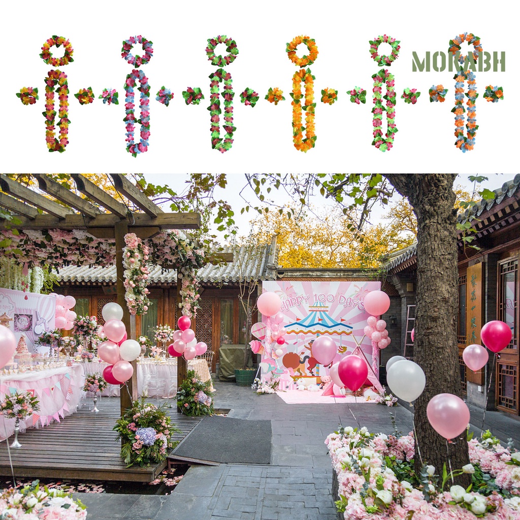 Bộ Vòng Cổ + Vòng Tay + Vòng Tay Lei Màu Tươi Sáng Thoáng Khí Phong Cách Hawaiian Thích Hợp Cho Các Bữa Tiệc Ngoà