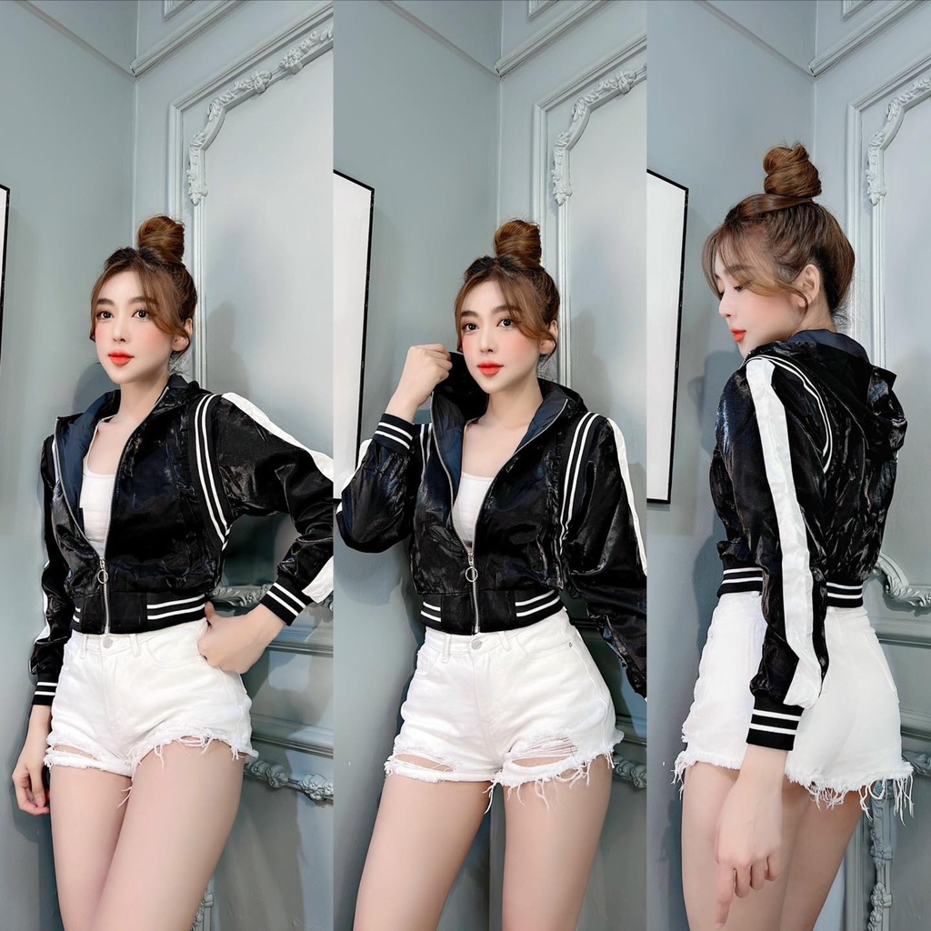 Áo Khoác Thời Trang Nữ Chất Liệu Phi Xà Cừ Y HÌNH Mẫu Áo Có Nón Đi Nắng Mưa Tiện Lợi Hàng QC Form Lửng Croptop Siêu Sang