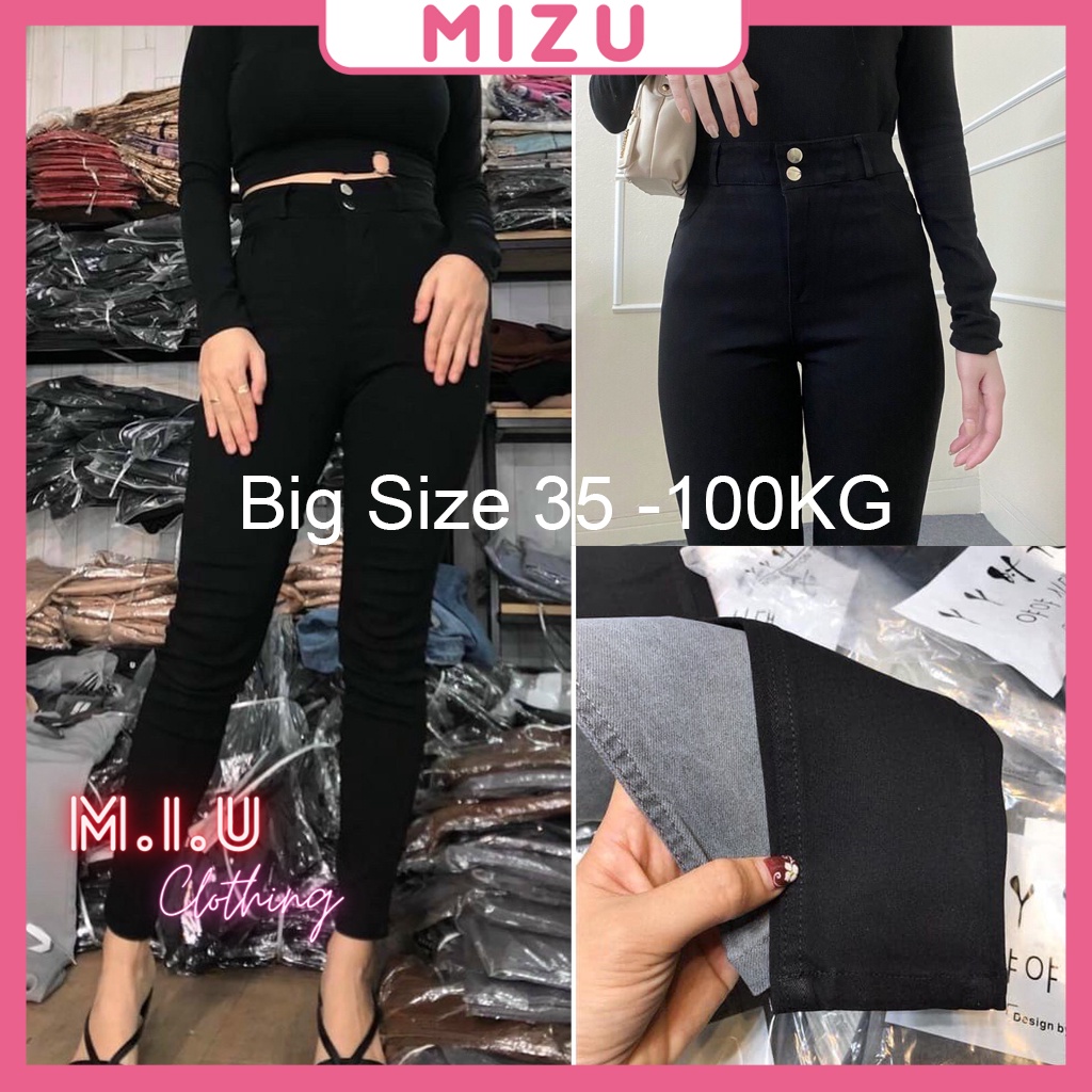 Quần bò giấy 2 khuy MIZU cạp cao BIG SIZE 35-100kg, Quần jean giấy co giãn thon gọn cạp cao MIUCLOTHING