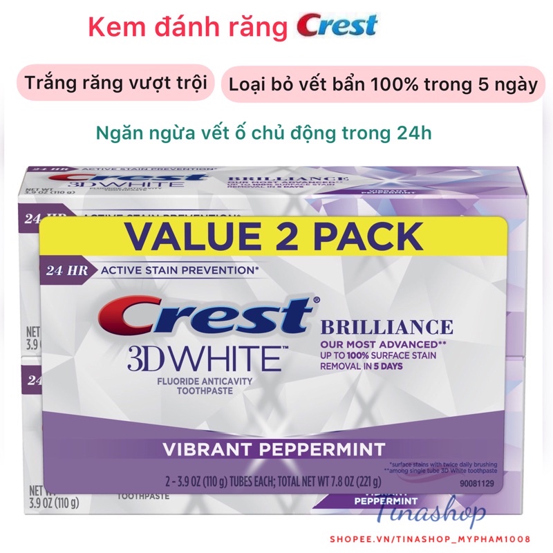 Kem đánh răng trắng răng crest 3D white brilliance 110gr