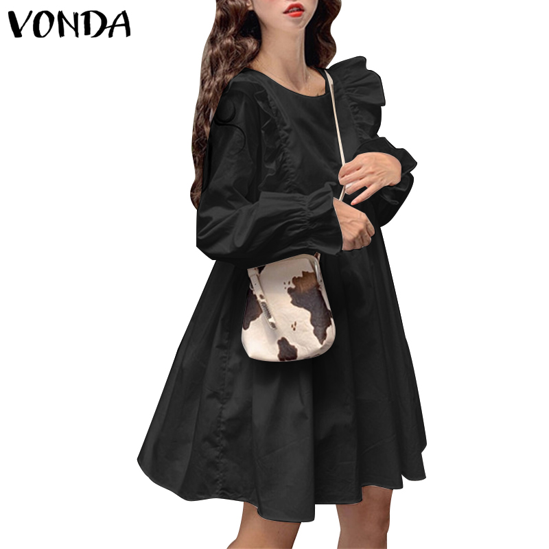 VONDA Đầm Nữ Tay Dài Nhún Bèo Phong Cách Hàn Quốc | BigBuy360 - bigbuy360.vn