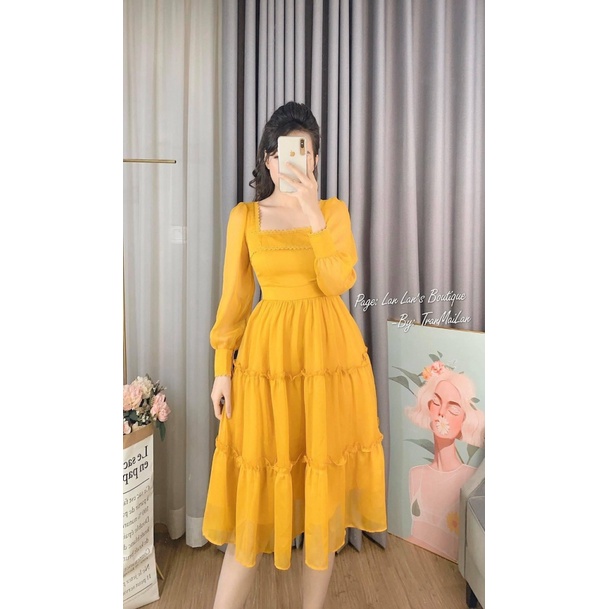 (Free ship) Mẫu Mới Thiết Kế Hợp Thời Trang | Mẫu Đầm Voan Có Viền Vai + Viền Cổ Tay Siêu Xinh UP HHP Fashion