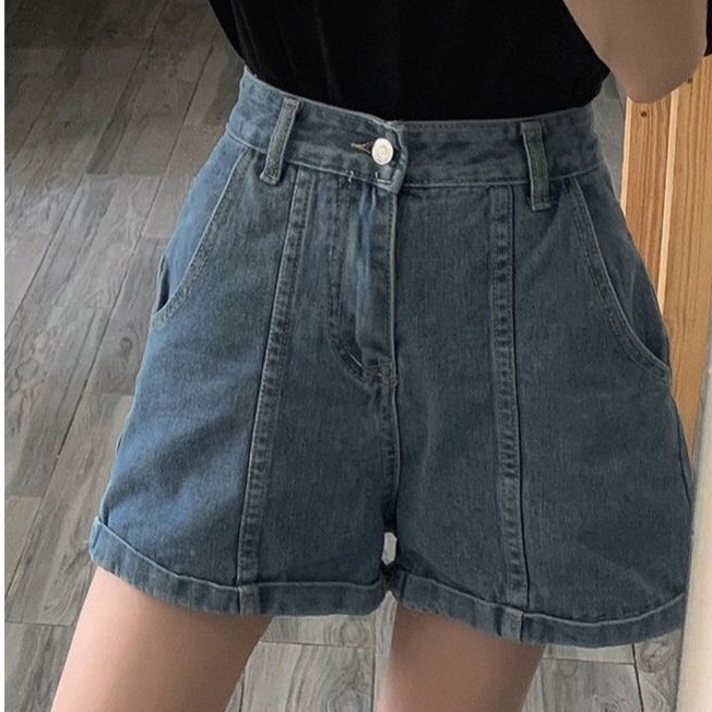 Quần short nữ bò jean form rộng cạp cao phong cách Hàn Quốc Meisy