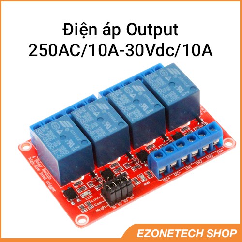 Module Relay 5V 4 Kênh Điện Áp Điều Khiển 250Ac/10A/30Vdc/10A Opto Cách Ly
