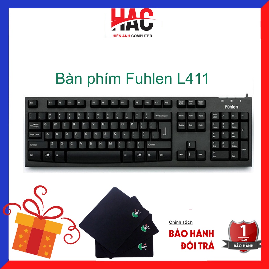Bàn phím máy tính văn phòng Fuhlen L411 chính hãng, siêu bền, TẶNG NGAY lót chuột
