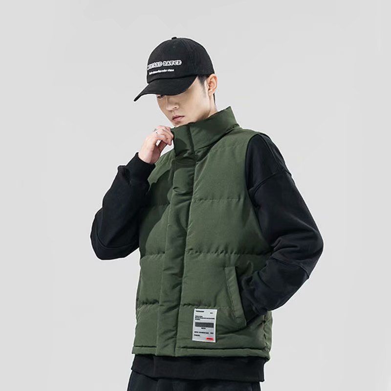 Áo Khoác Không Tay Cổ Đứng Chất Liệu Cotton Dày Dặn Thời Trang Thu Đông Cho Nam