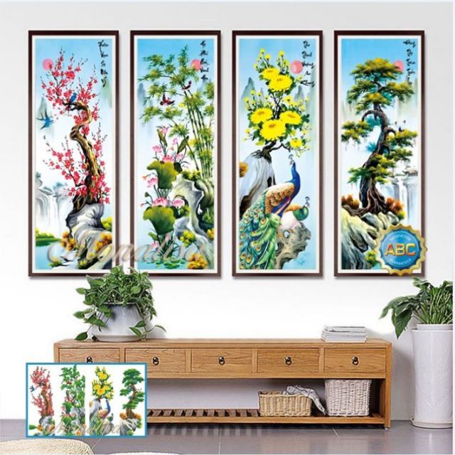 Tranh đính đá tứ quý tùng cúc trúc mai Y8196  df194  y8198 -tranh chưa thành phẩm