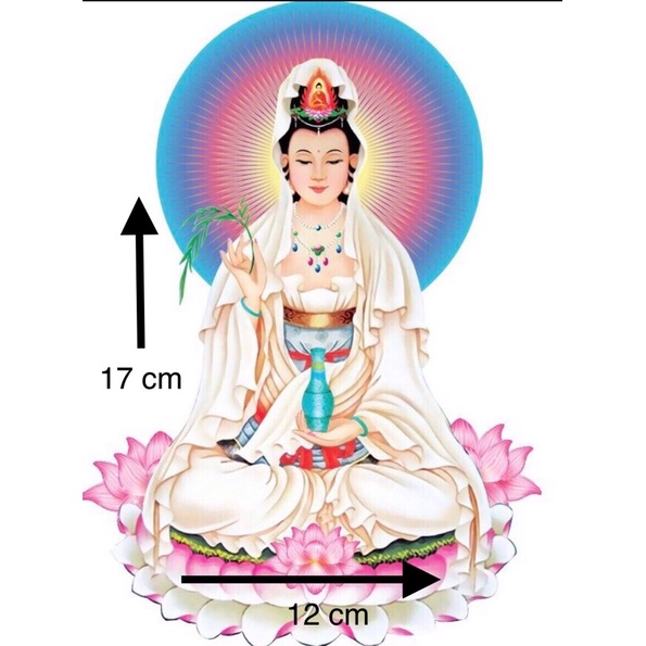 Comb 2 hình Phật Quan Âm cầu bình an, dán xe,nhà cửa kích thước : 12cm x 17cm cáng màng kim tuyến lấp lánh, đẹp sắc nét.