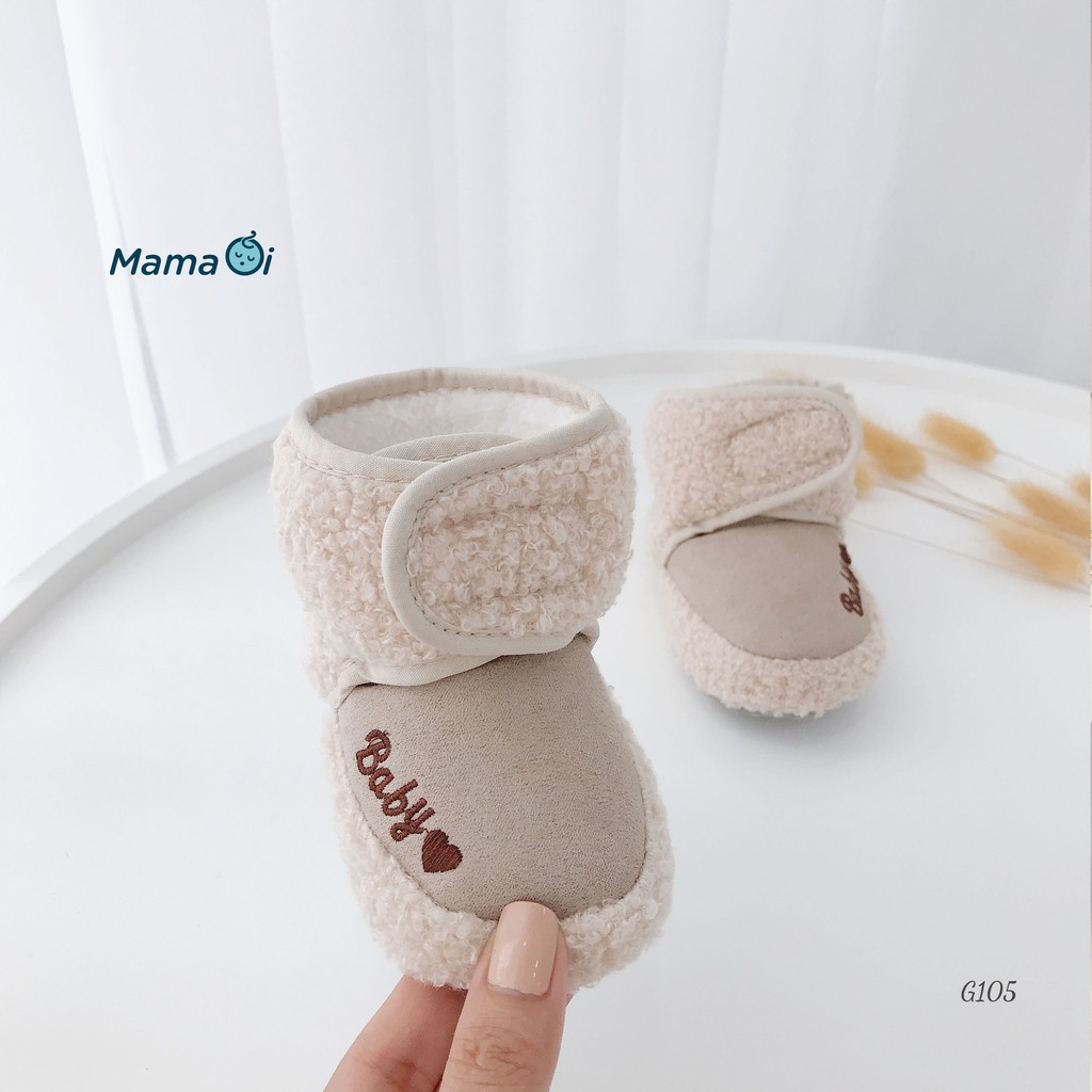 G105 Giày tập đi cho bé giày boot màu xám chất nỉ và lông cừu cho bé từ 0-3 tuổi của Mama ơi - Thời trang cho bé