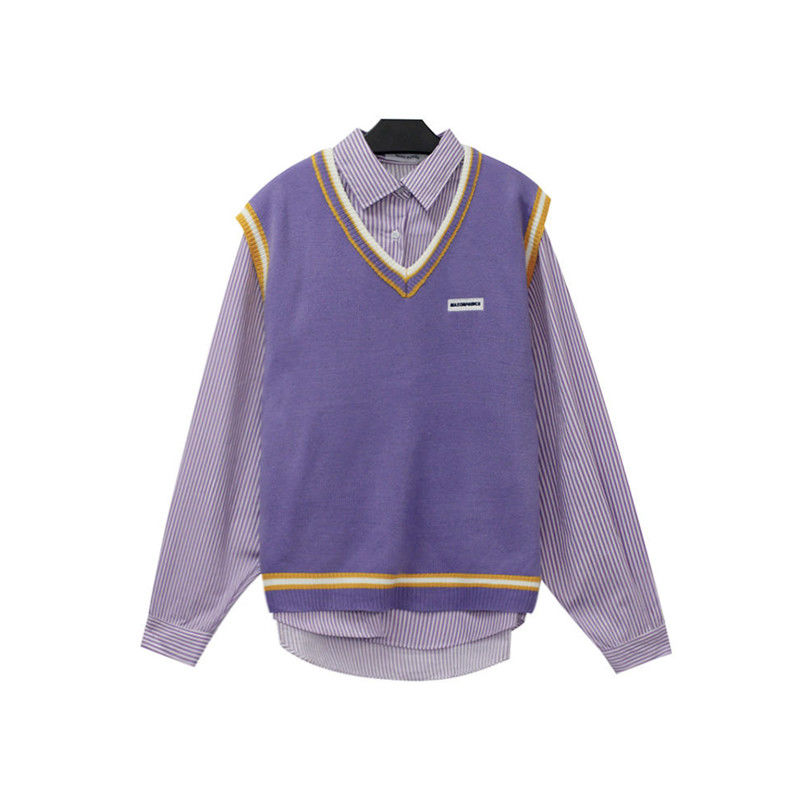 Set Áo Khoác Len Không Tay + Áo Sơ Mi Dài Tay Phong Cách Trẻ Trung Cho Nữ