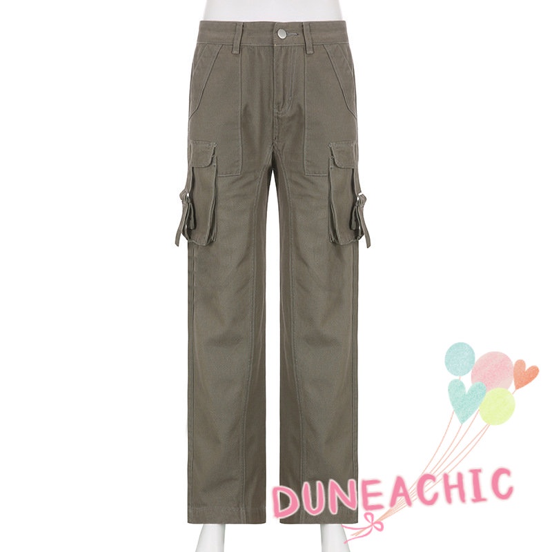 DUNEA Quần Yếm Denim Ba Chiều Lưng Thấp Có Túi Cá Tính Cho Nữ