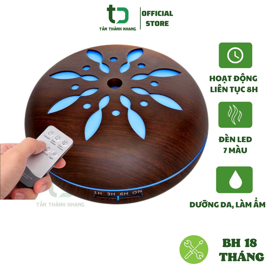 Máy Xông Tinh Dầu, Khuếch Tán, Phun Sương Cánh Hoa, Đèn Led 7 Màu, Bảo Hành 12 Tháng