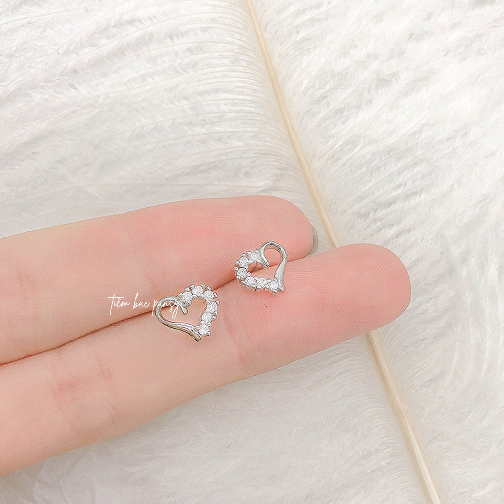 Bông tai tim bạc nhỏ xinh PANSY - Khuyên tai nữ bạc ta thật cao cấp