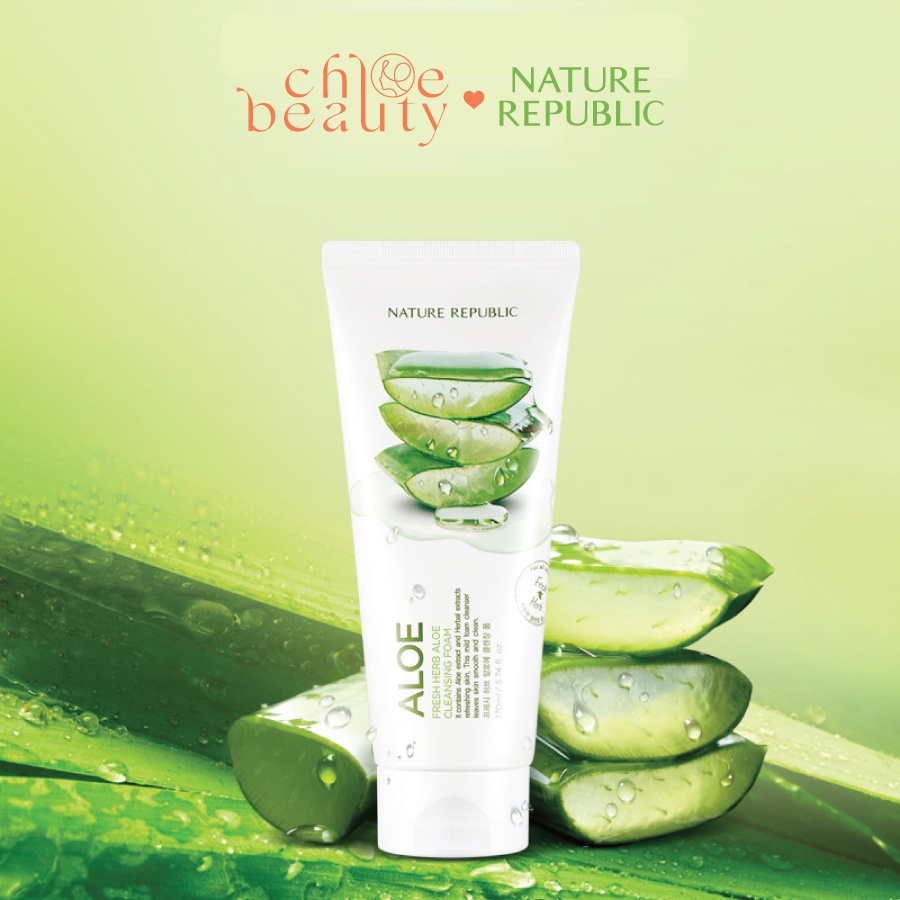 Sữa rửa mặt Lô Hội NATURE REPUBLIC Fresh Herb Aloe Cleansing Foam 170ml