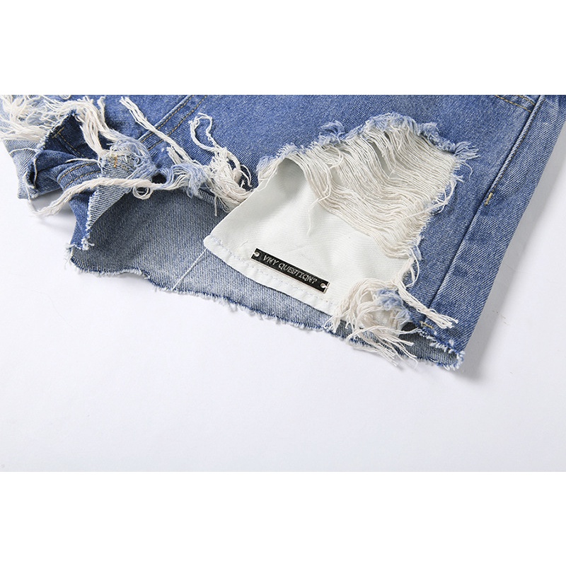 Quần Sọt Denim Lưng Cao Thiết Kế Rách Cá Tính