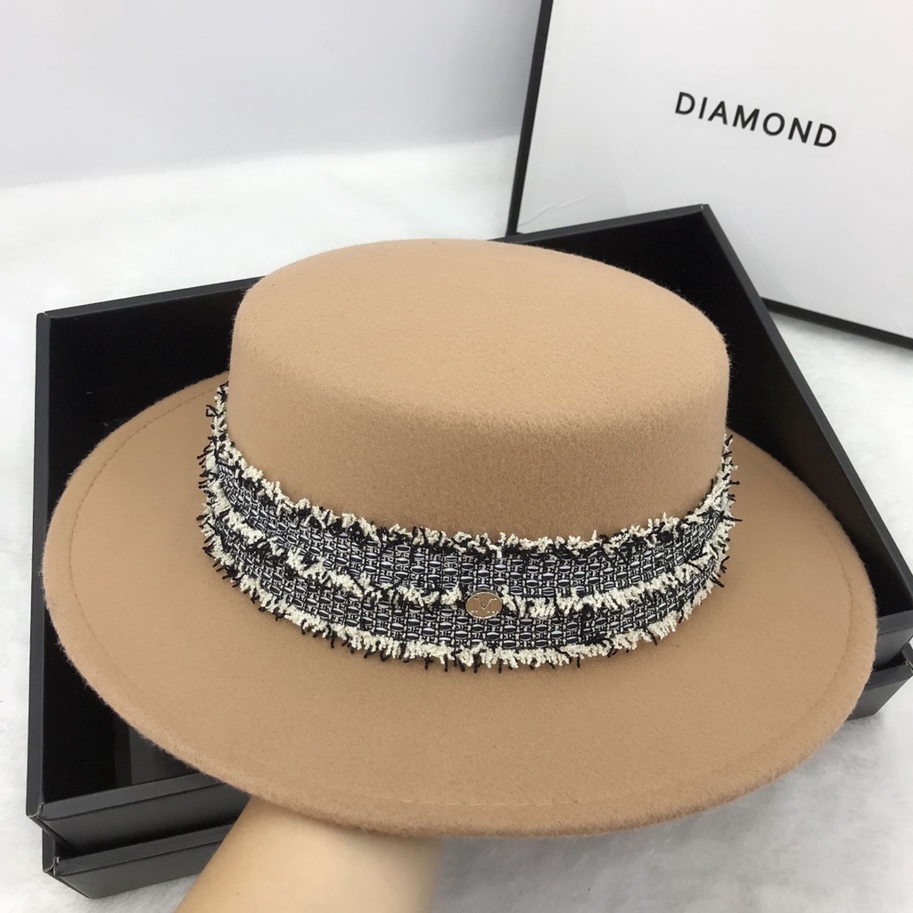 Siêu Sale] Mũ dạ nữ thu đông đầu bằng đai chữ nổi phong cách retro sang trọng