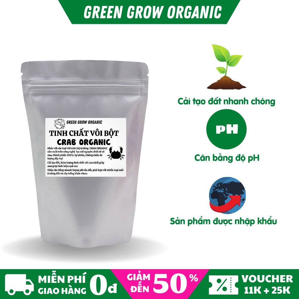 Tinh vôi bột nông nghiệp túi 500gr Crab Organic phân bón canxi chiết xuất từ vỏ cua biển MS135 GREEN GROW