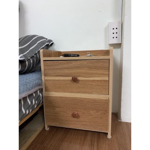 Kệ gỗ 2 ngăn kéo đầu giường tiện lợi, kệ đầu giường tiện lợi chất gỗ MDF dễ lắp ráp, kích thước 40x32x26cm